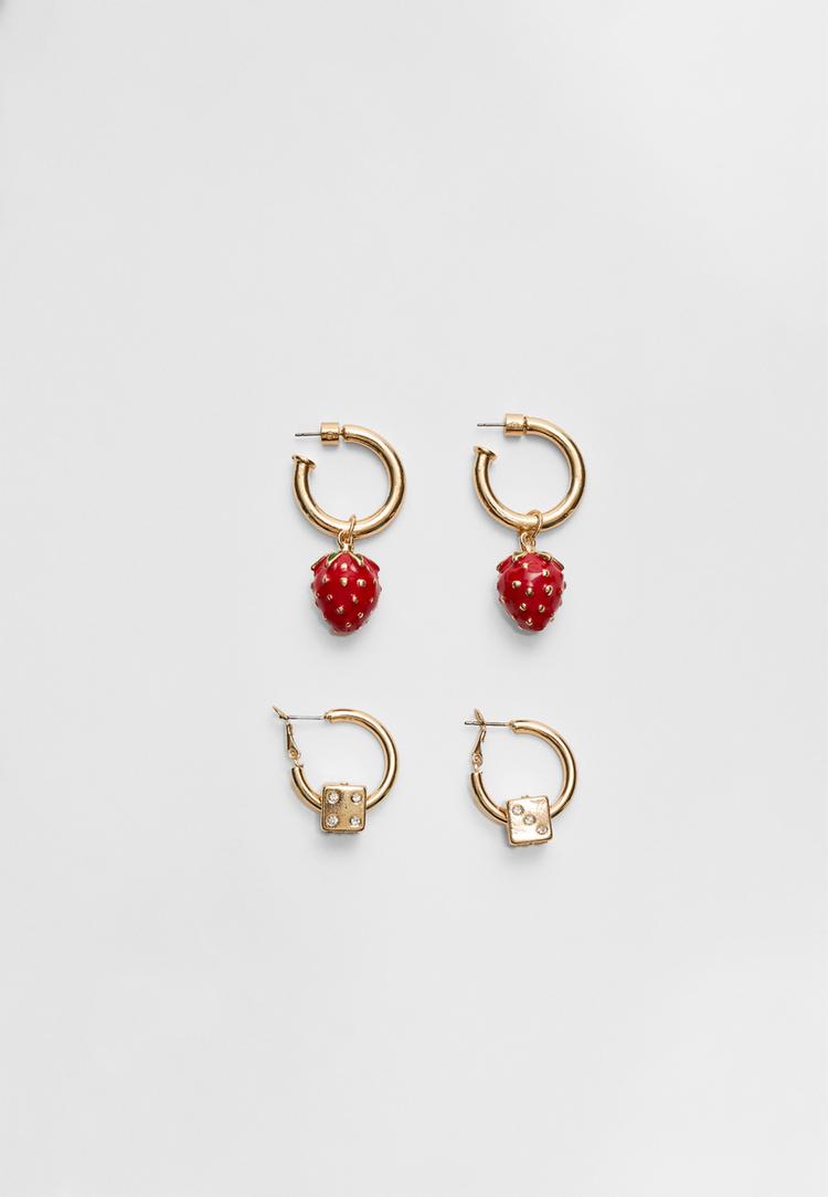 set 2 pendientes fresas y dados