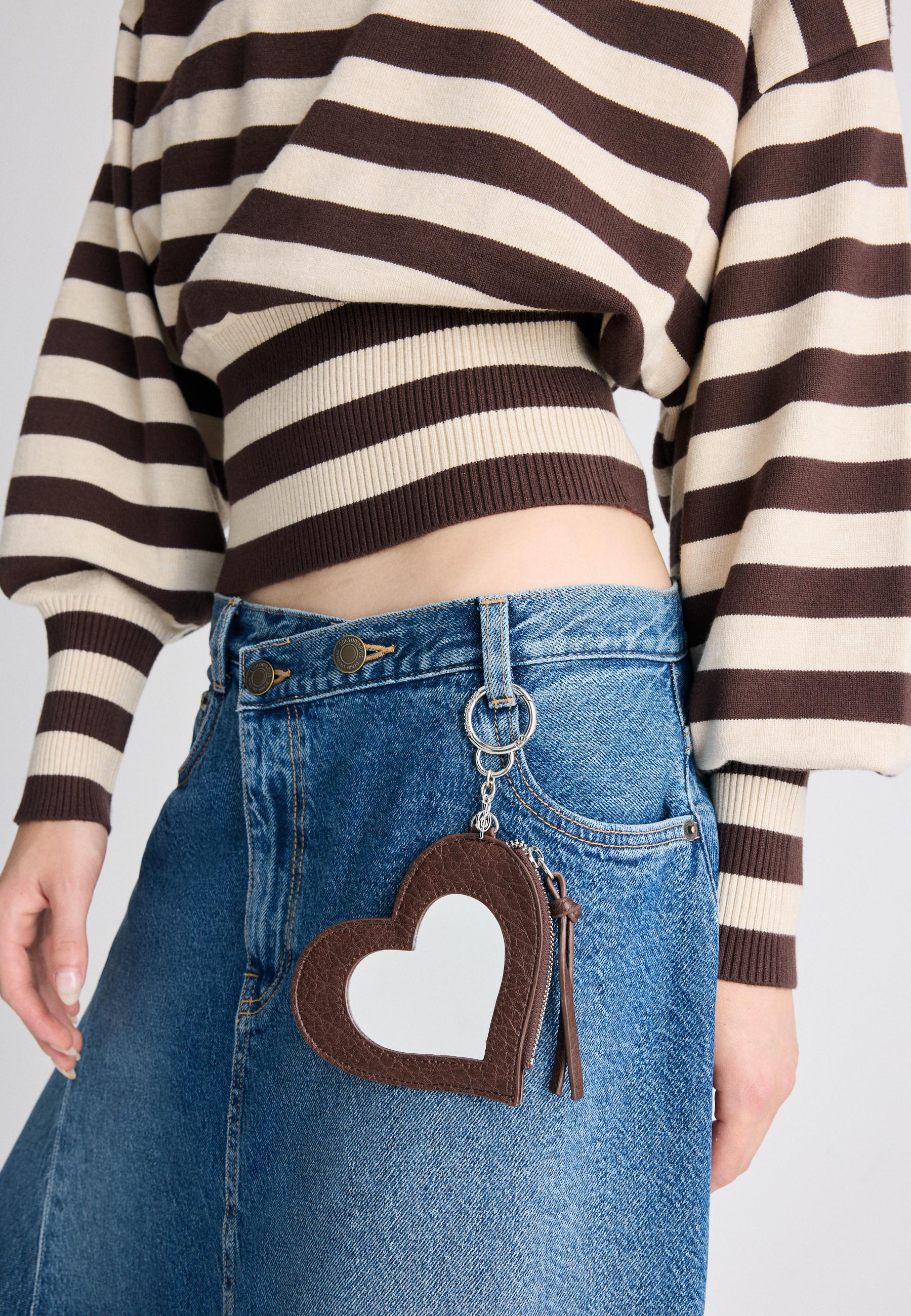 Heart mirror purse charm keyring — Brown