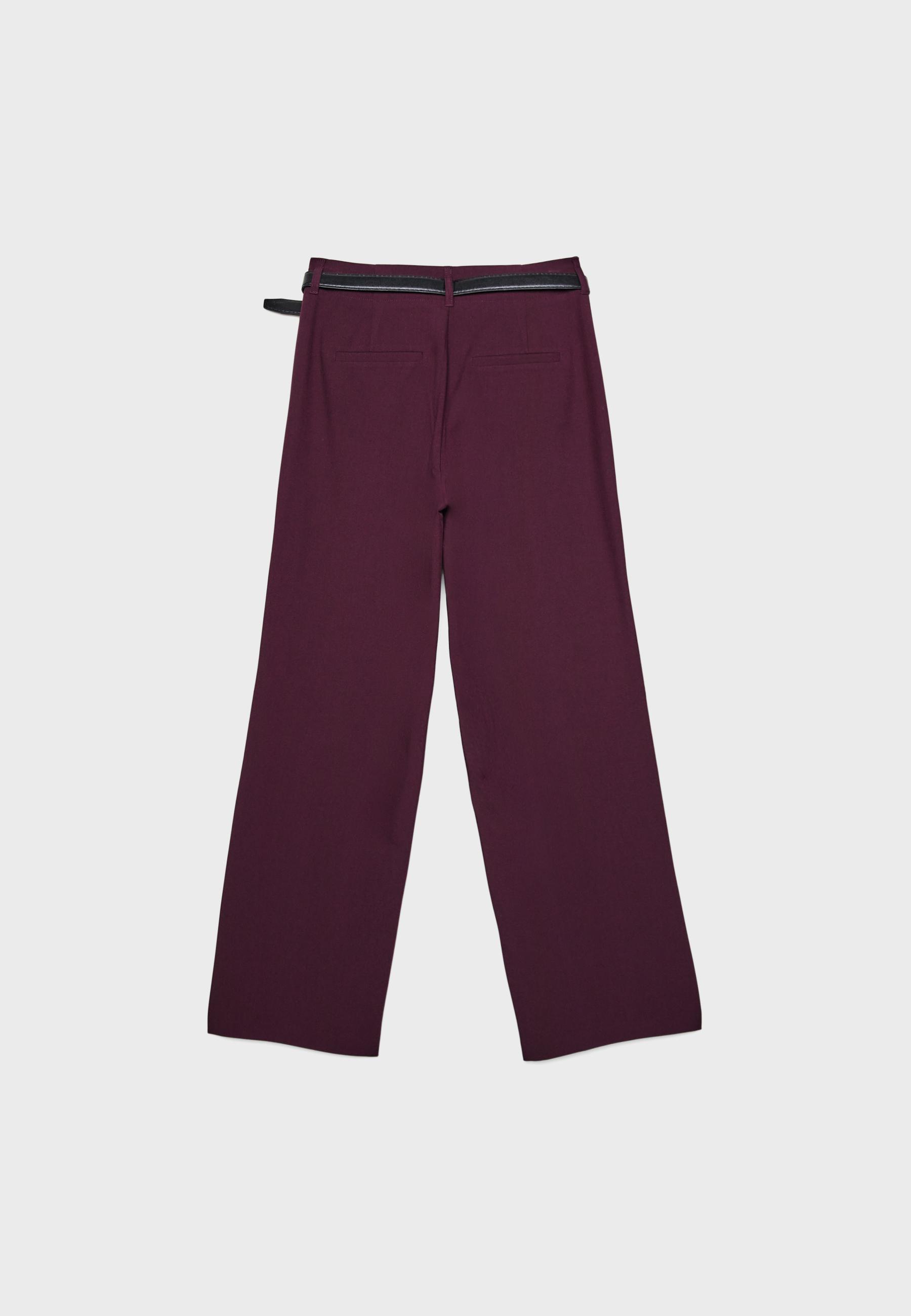 Düz kesim dökümlü kemerli pantolon - Görsel 7