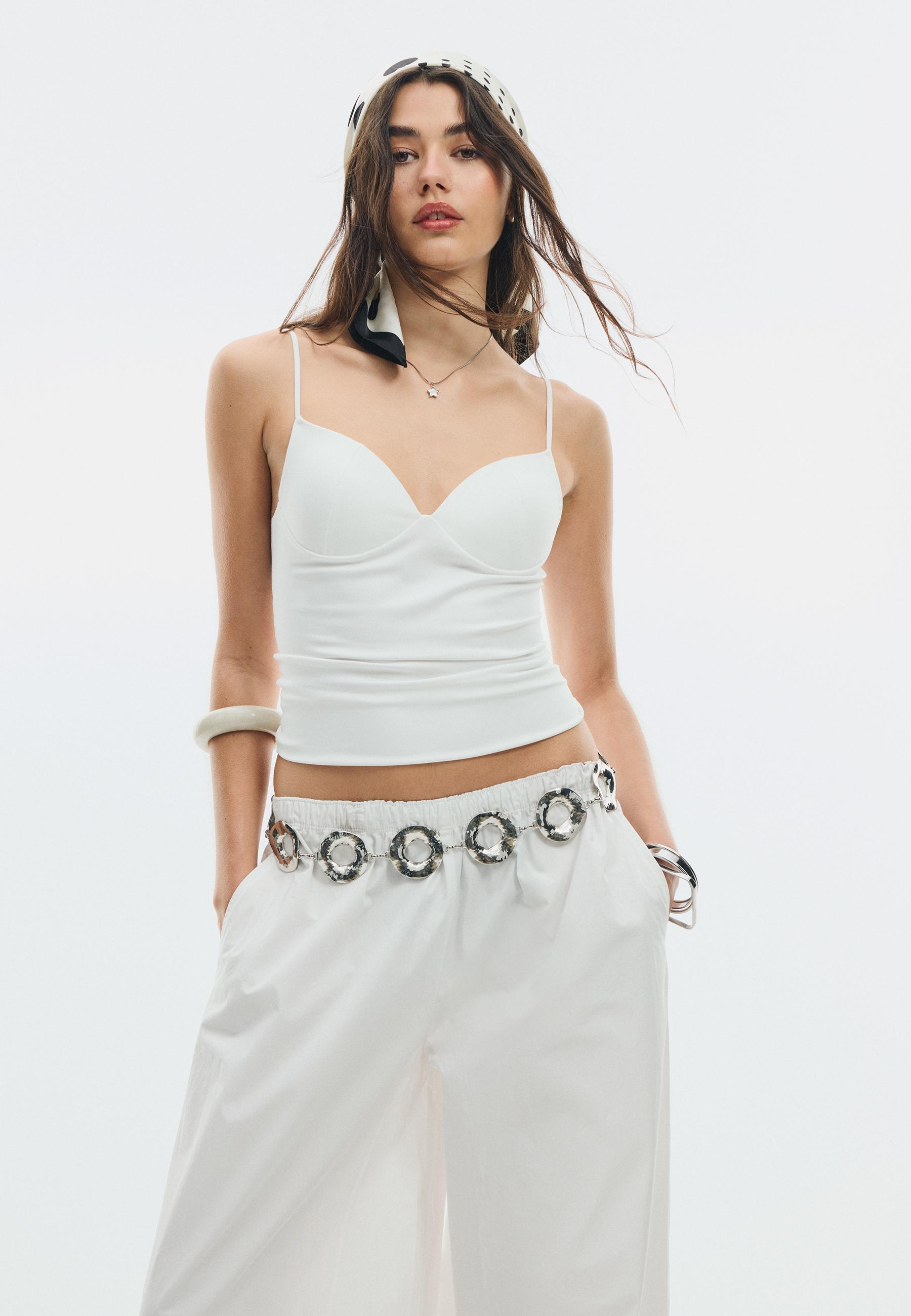 Corsetry-inspired top — Ecru