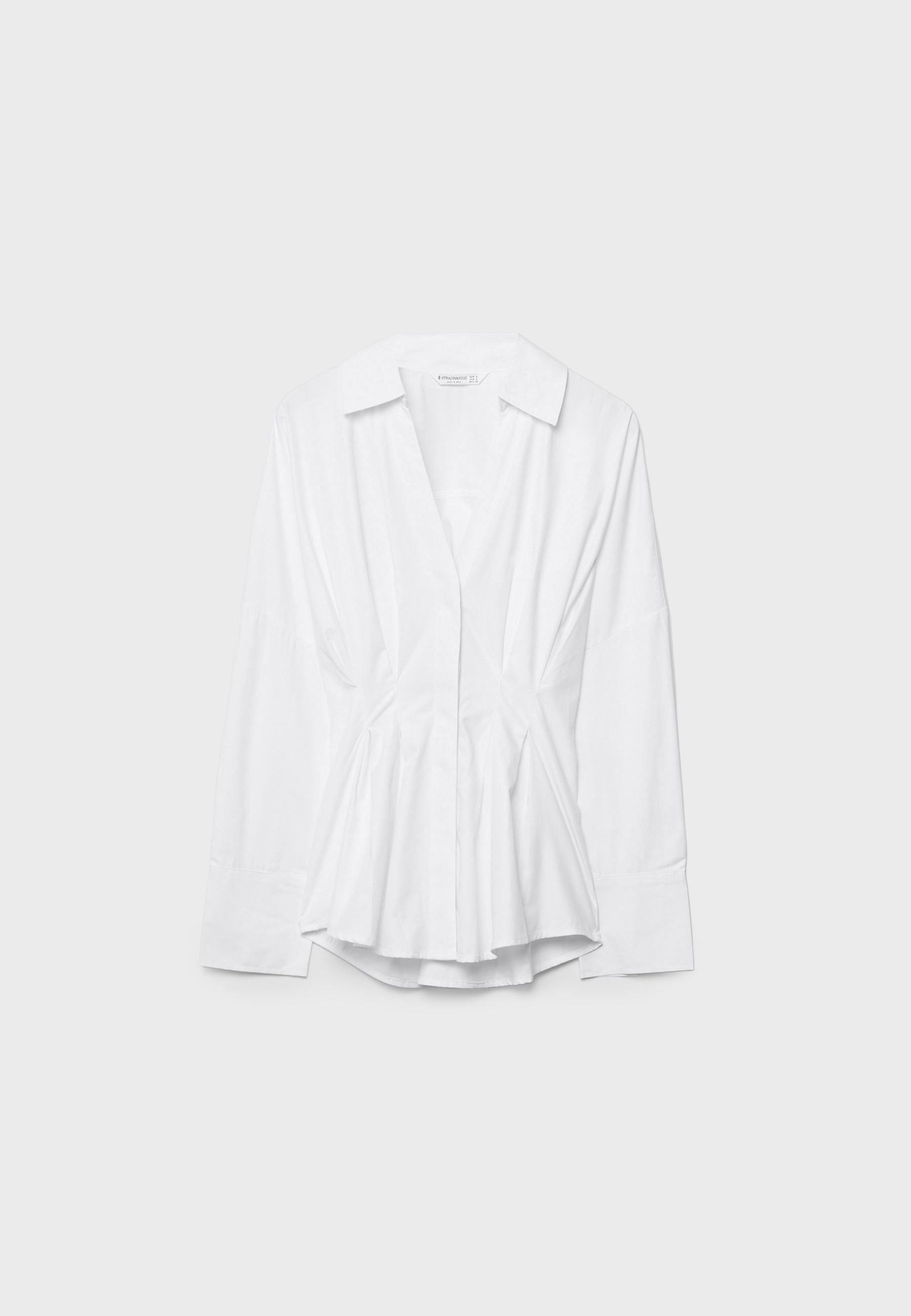 Pleated poplin shirt — White