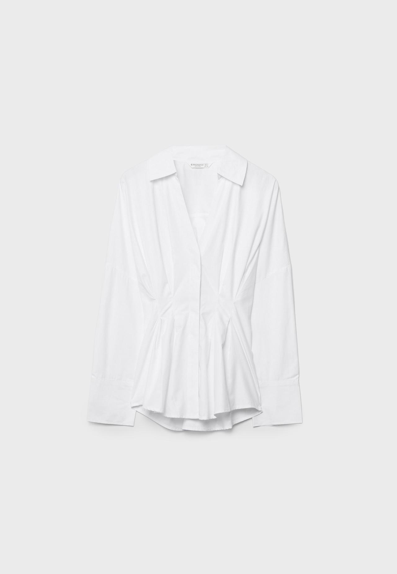 Pleated poplin shirt — White