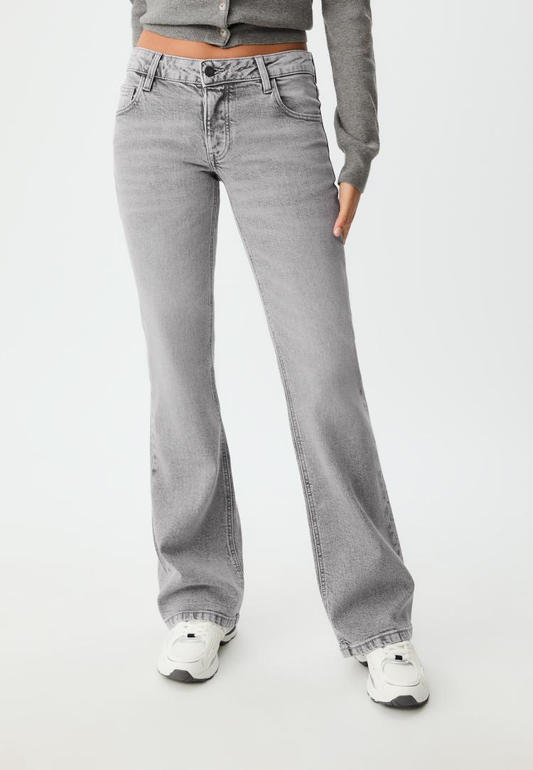 Stradivarius Jeans Bootcut Fit Talie Joasă Efect Prespălat Negru Denim 38