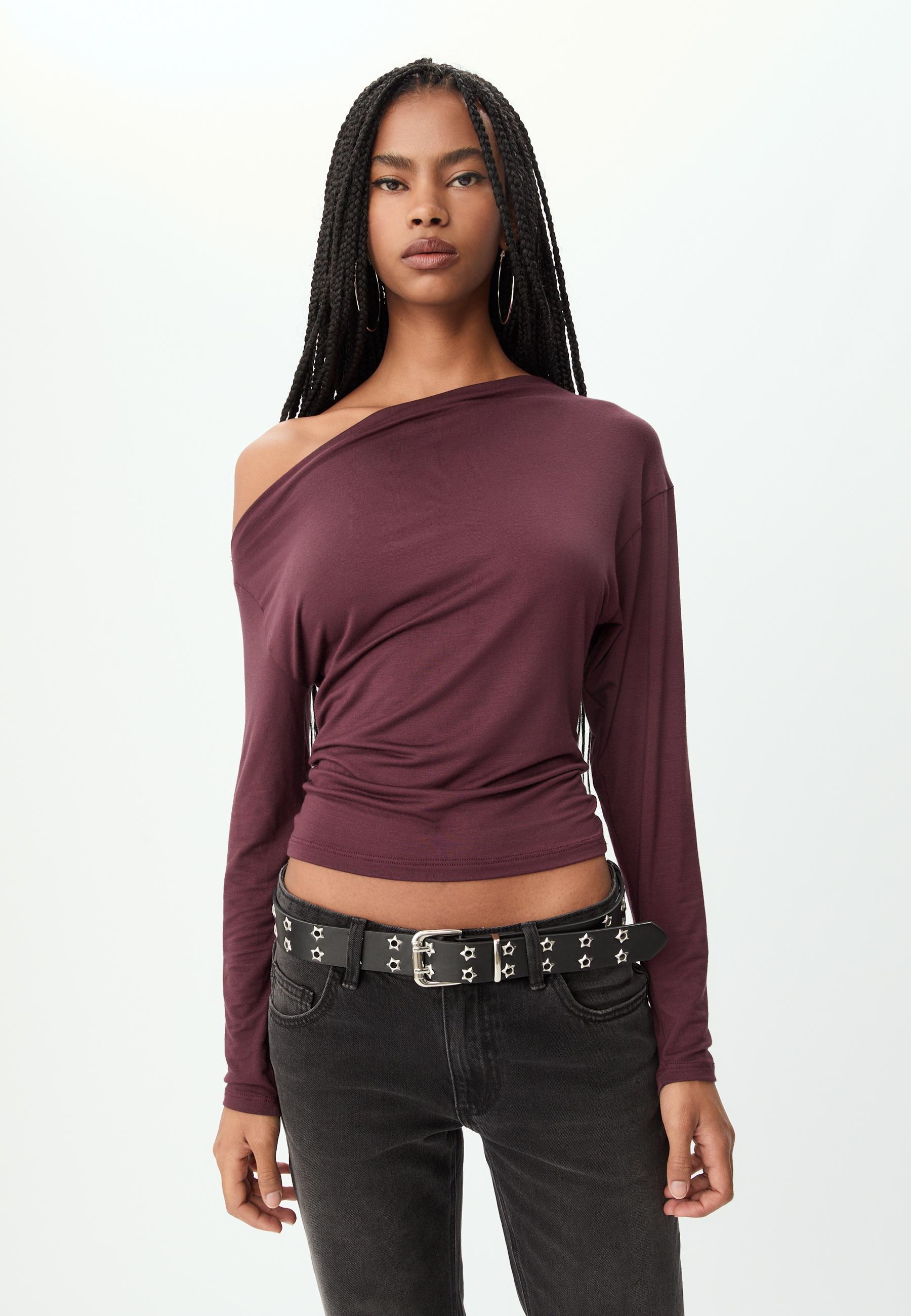 Asymmetrical neckline top — Burgundy