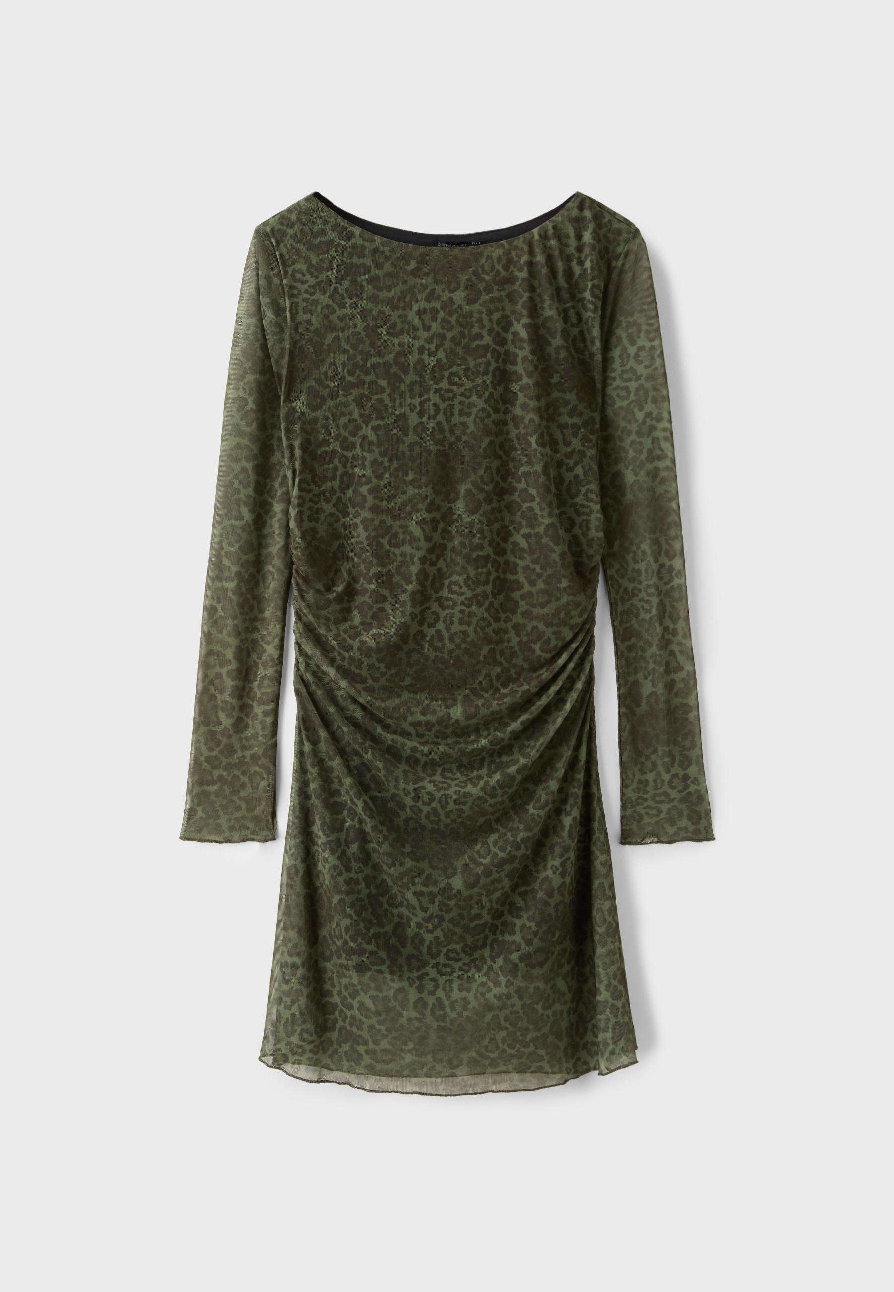 Printed tulle short dress — Khaki