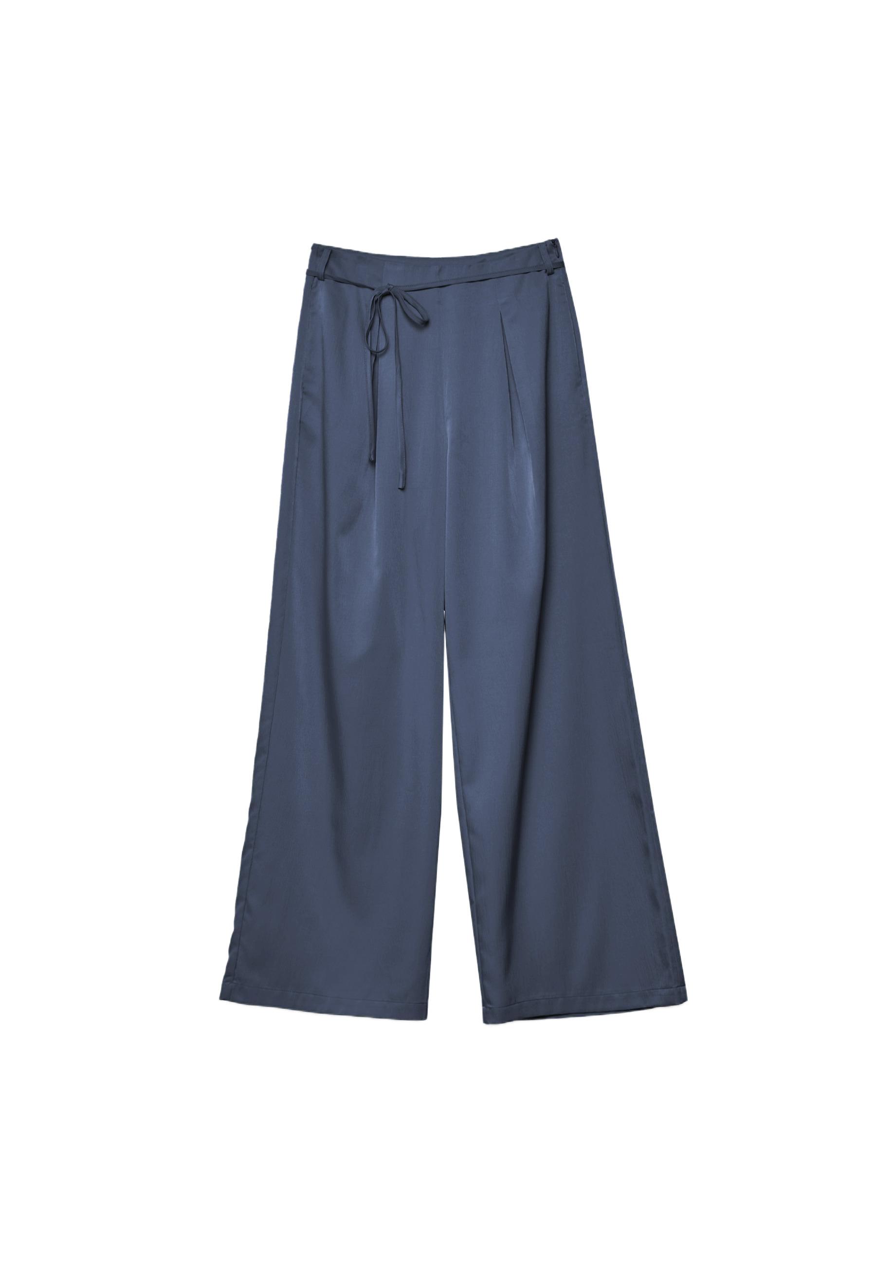 Flowing creased-effect trousers with tie — Navy blue