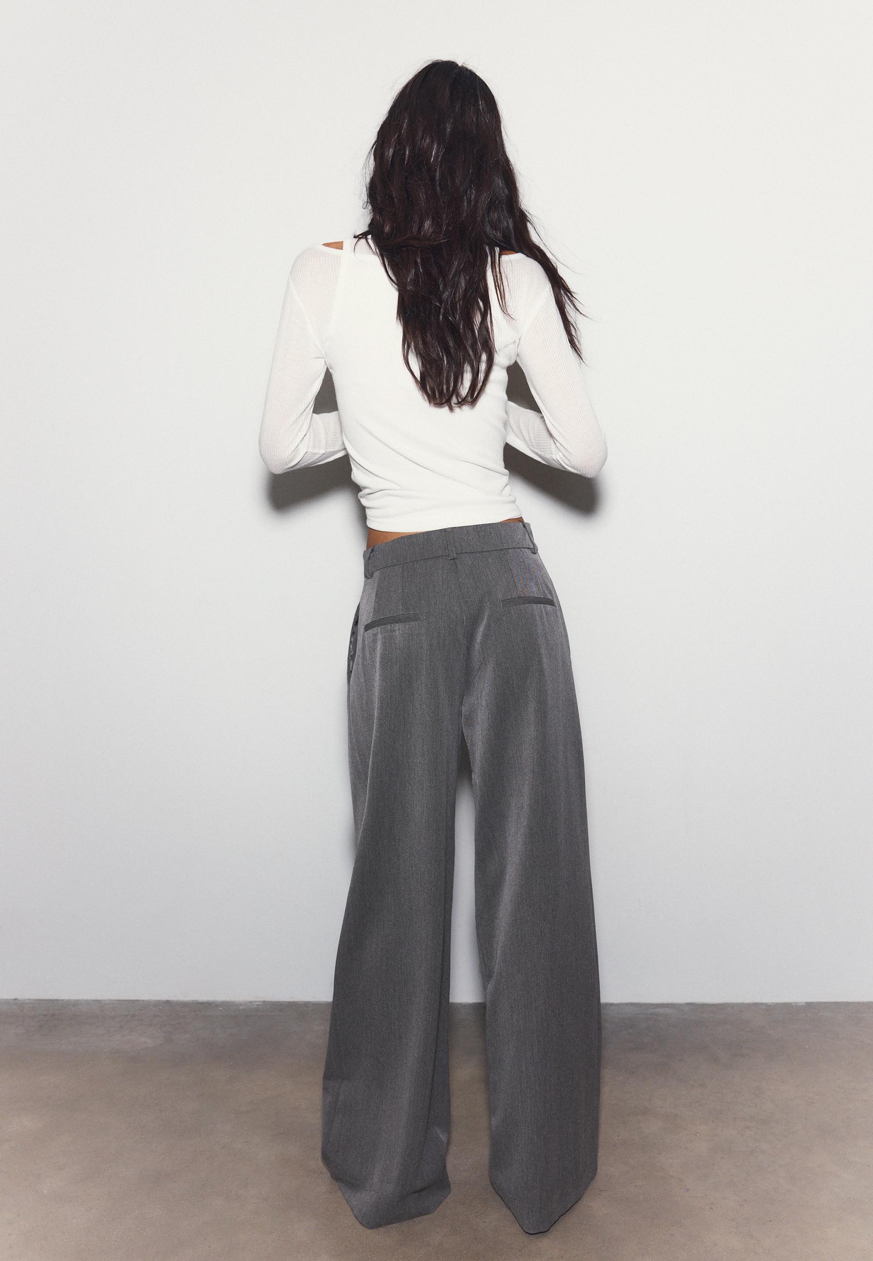 Wide-leg tailored trousers with darts — Dark grey