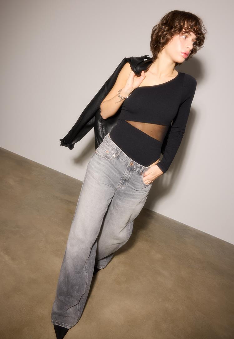 Stradivarius Ασύμμετρο Μπούστο Με Διαφάνειες Μαύρο Xl