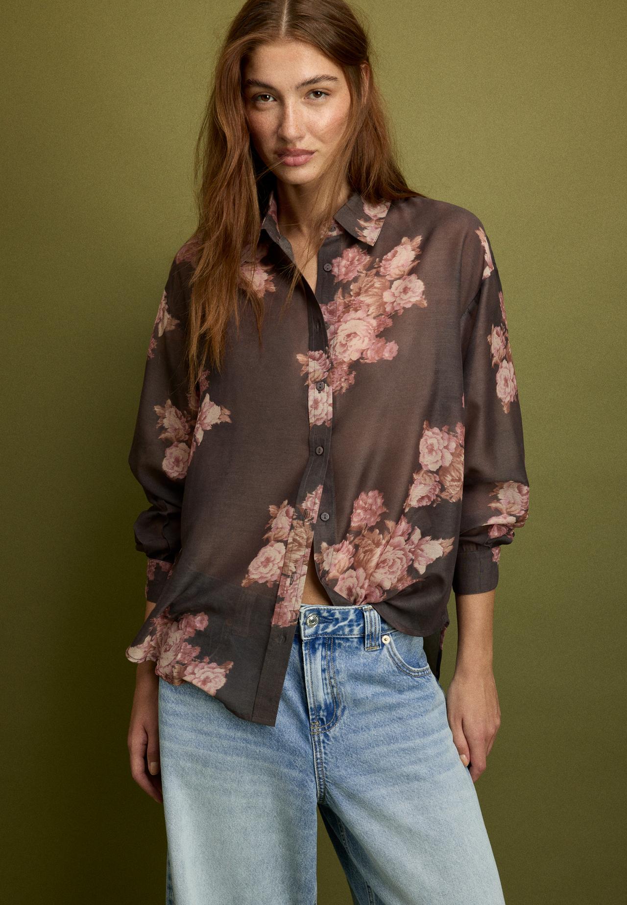 Floral print flowing shirt — Brown