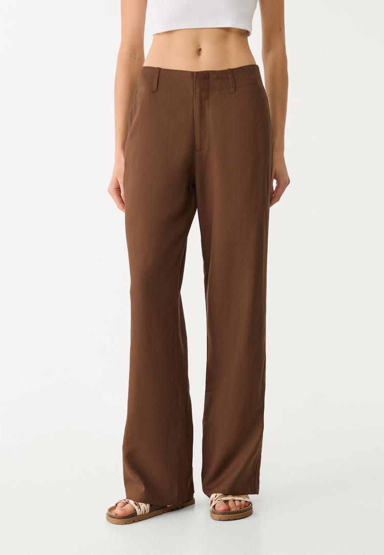 pantalon recto fluido con lino