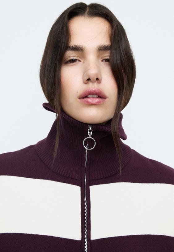 Stradivarius Pulover Din Tricot Cu Fermoar Mov L