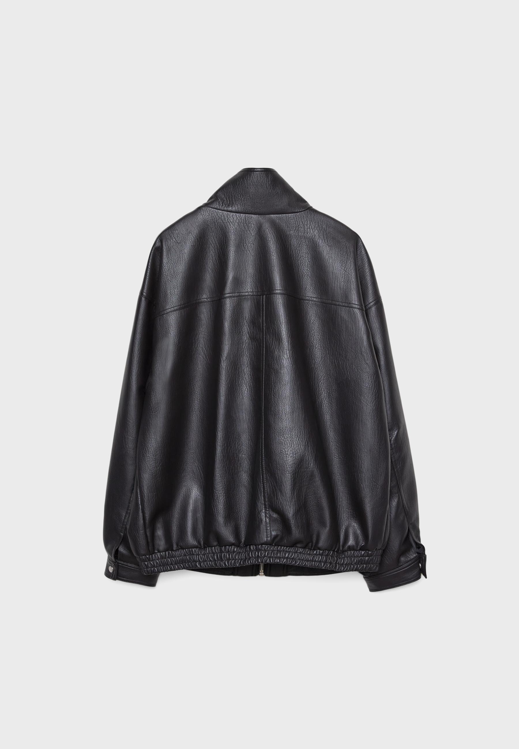Oversize leather effect jacket — Black