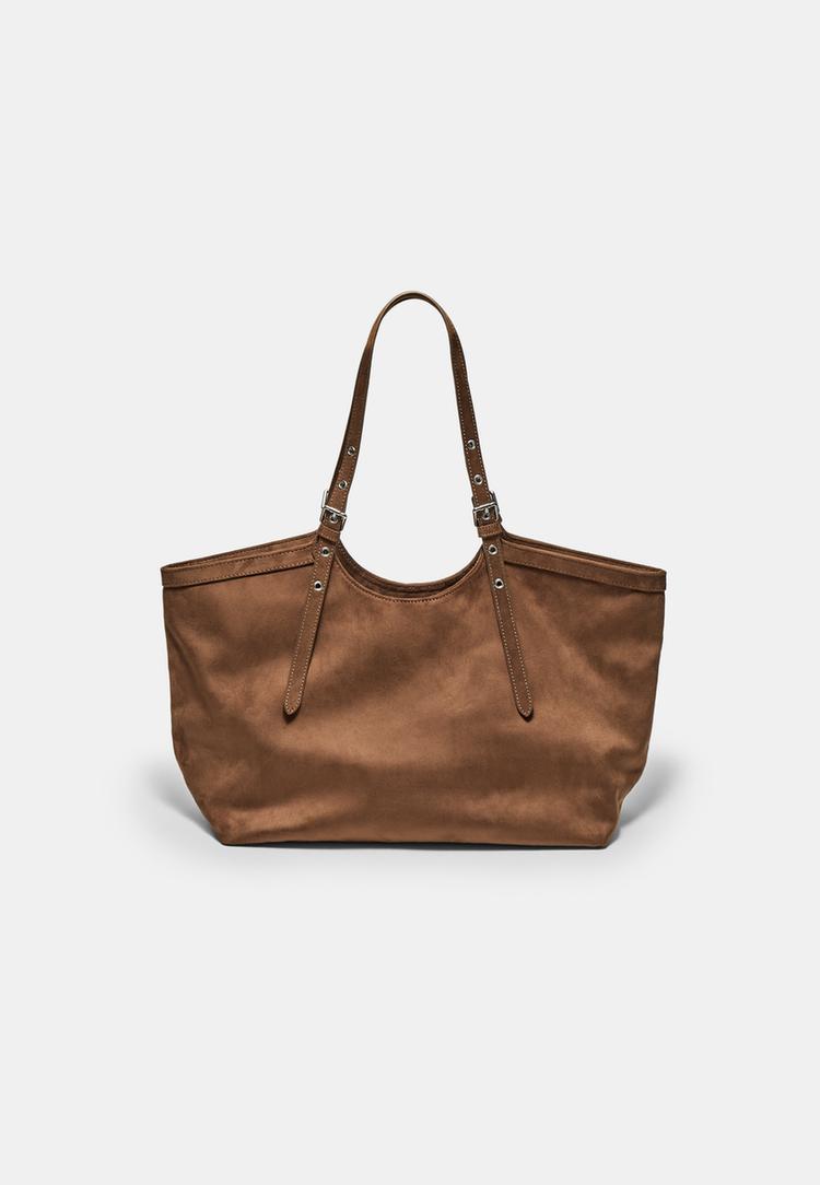 Stradivarius Geantă Shopper Cu Detalii Mini-Catarame Teracotă Os