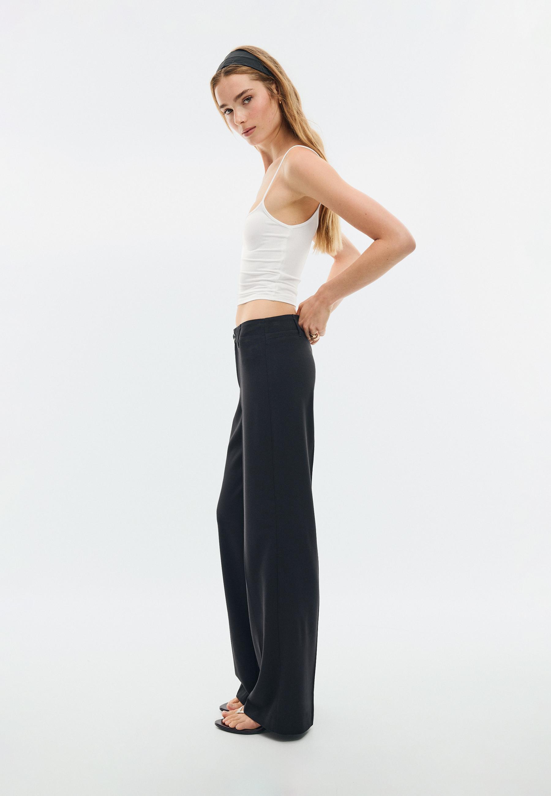 Slim Fit Straight Trousers — Black