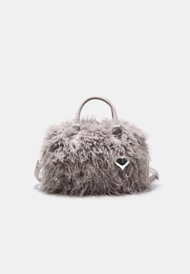 borsa bowling in pelliccia sintetica con cuore