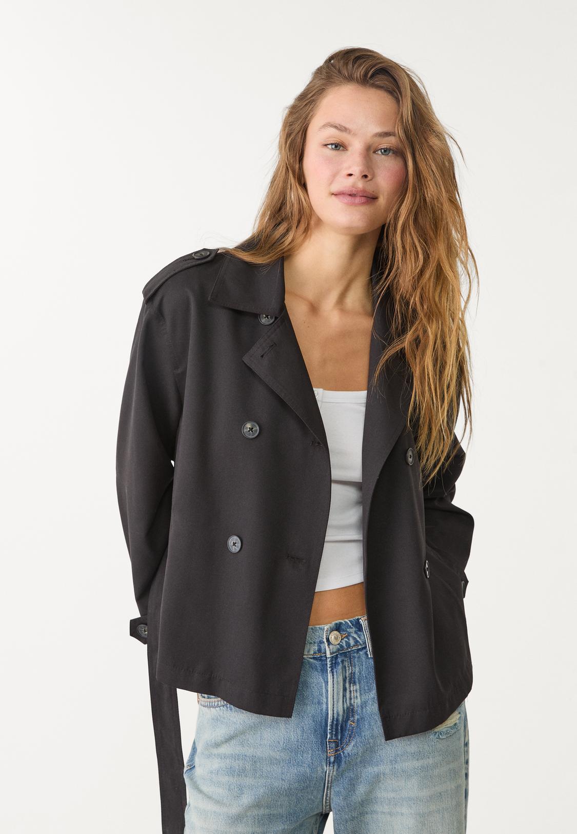 Avah Trench Coat Double Breasted Tie Waist Coat In Camel