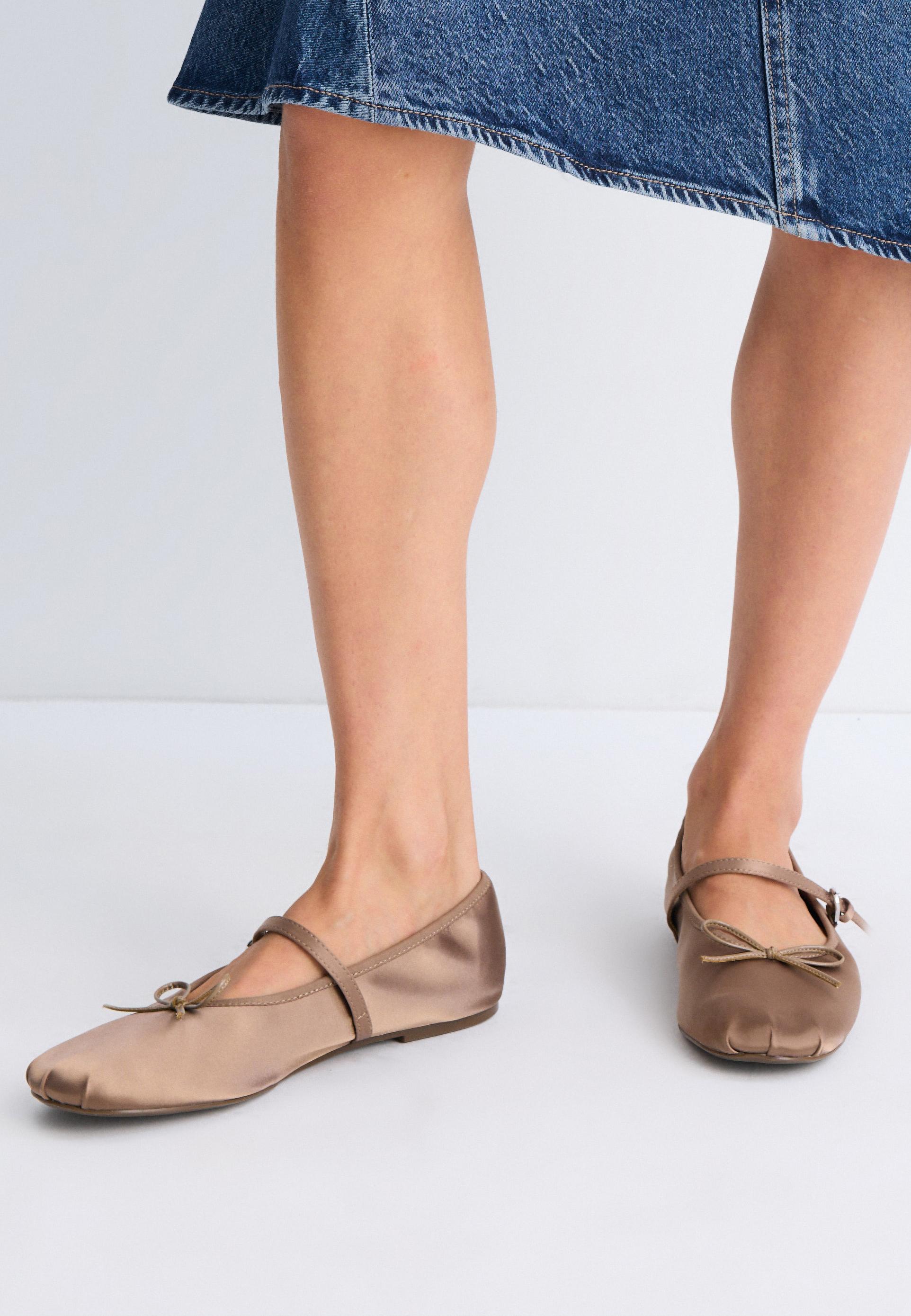 Satin buckle ballet flats — TAUPE