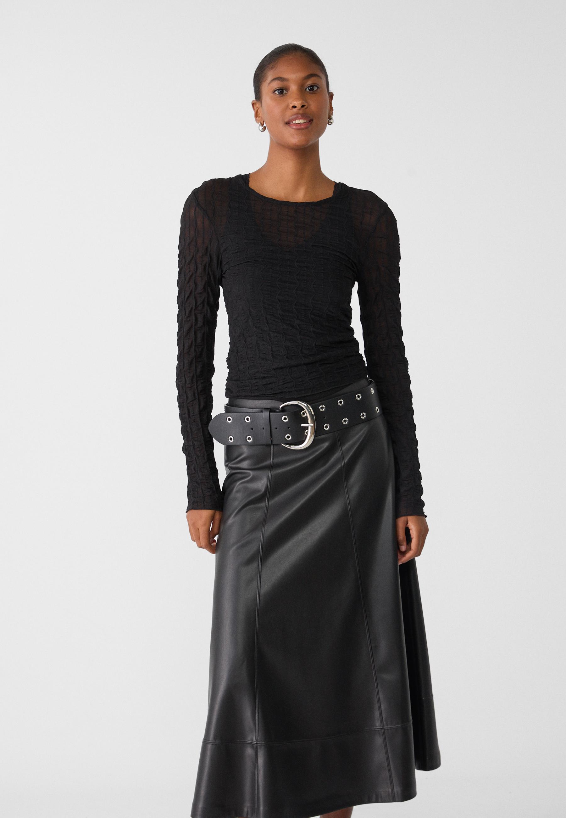 Piel Negra Falda Pareo Midi Efecto Piel Stradivarius Falda