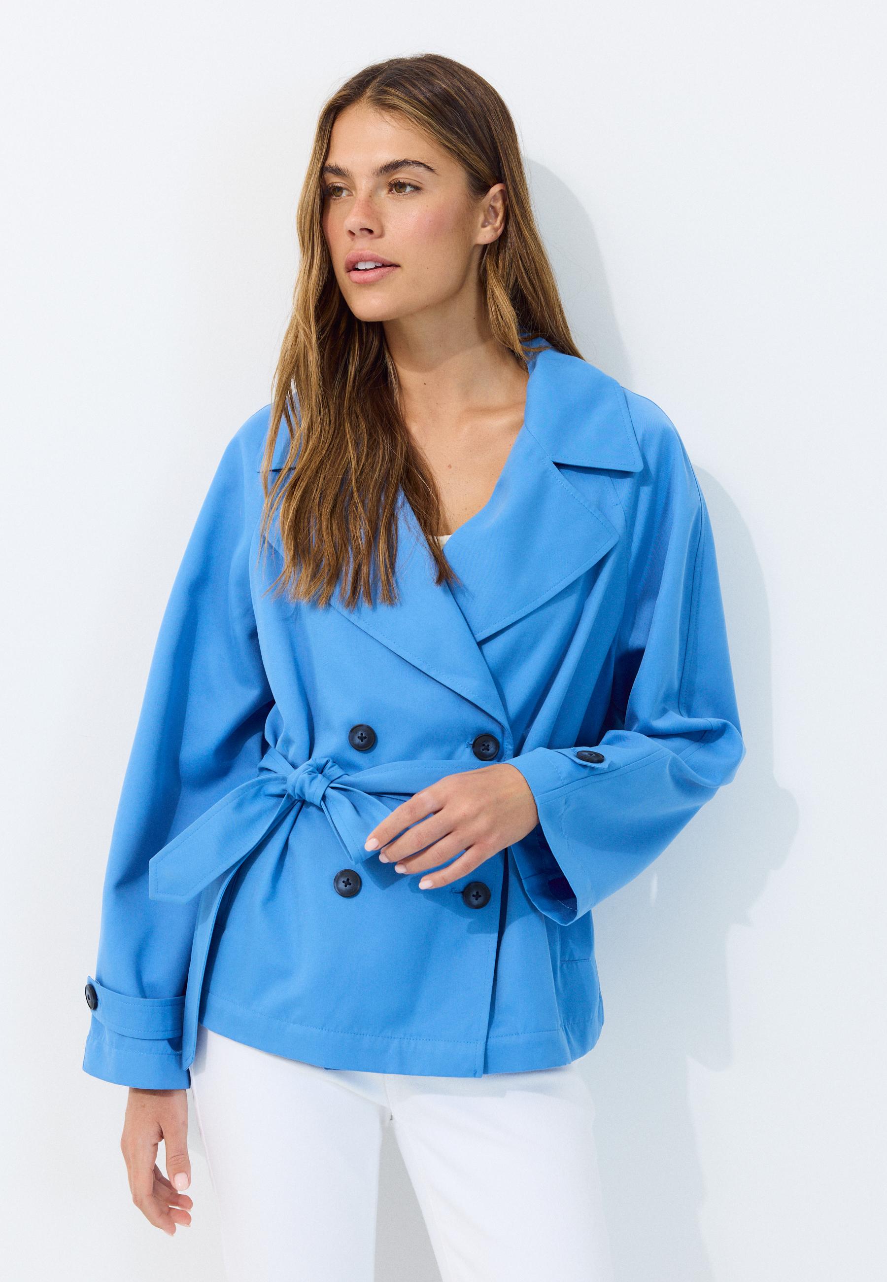 Short flowing trench coat with belt — Royal blue