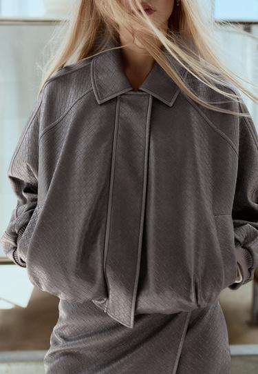 Braided leather effect bomber jacket — Dark grey 6