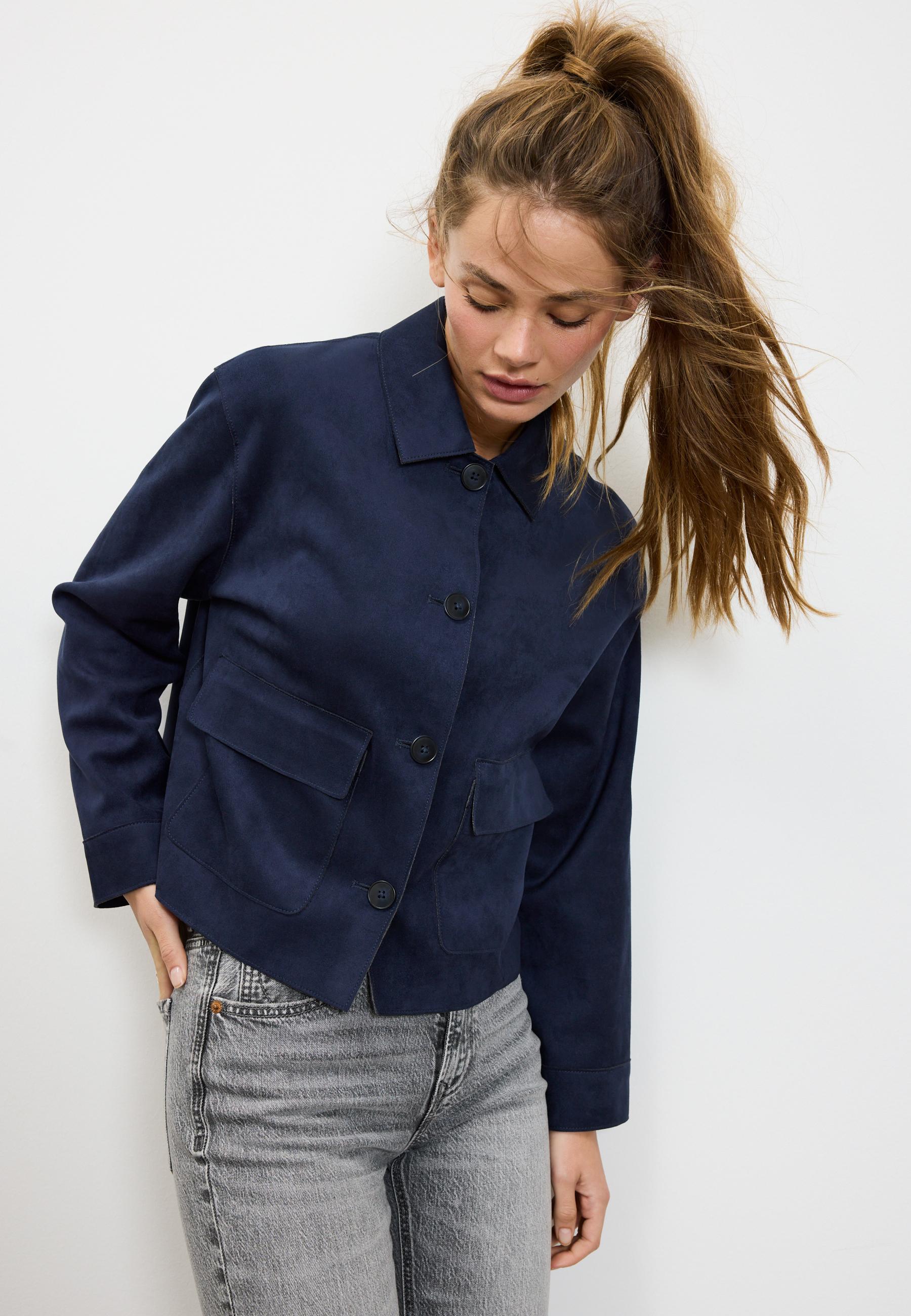 Faux suede jacket with pockets — Navy blue