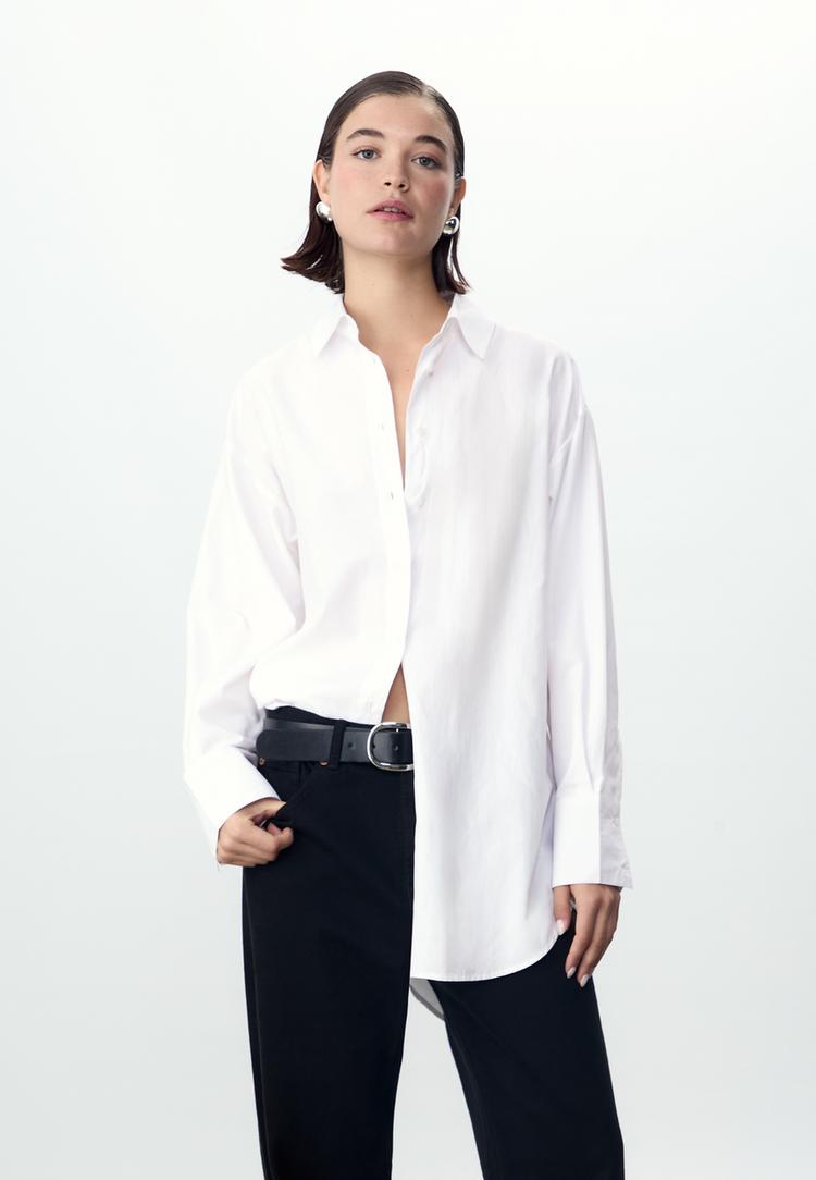 camisa comprida de popelina