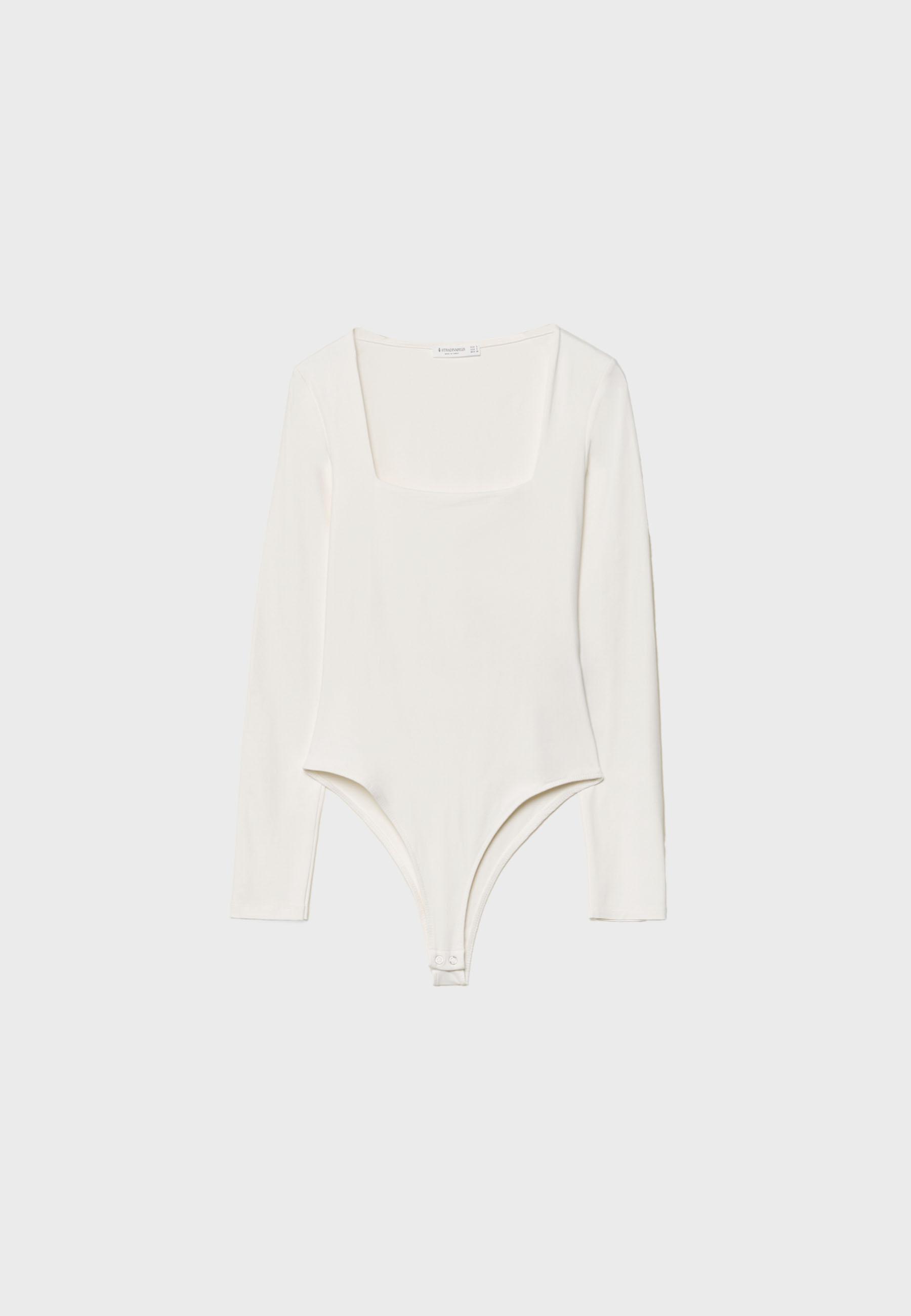 Long sleeve square neck bodysuit — Ecru