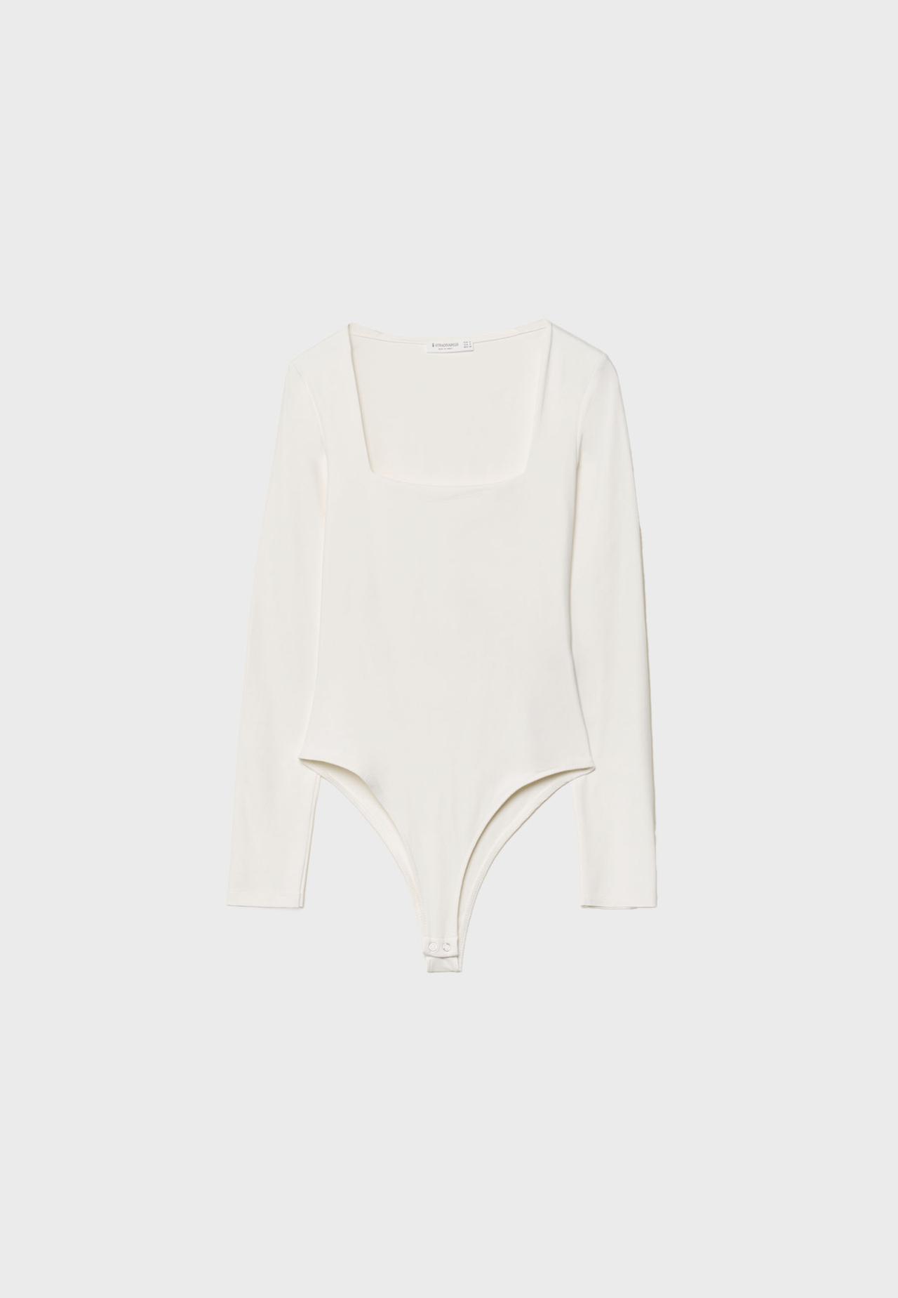 Long sleeve square neckline bodysuit — Ecru