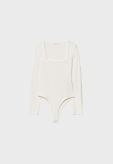 Long sleeve square neckline bodysuit — Ecru 7