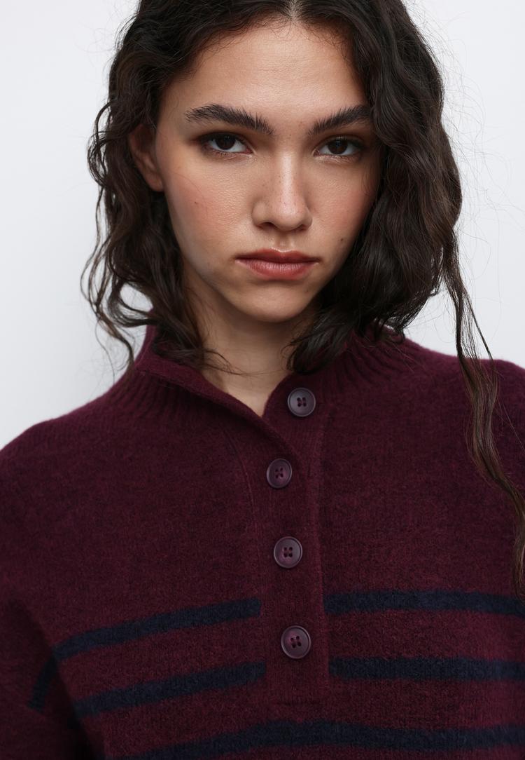 %C3%A7izgili dik yaka k%C4%B1sa triko elbise