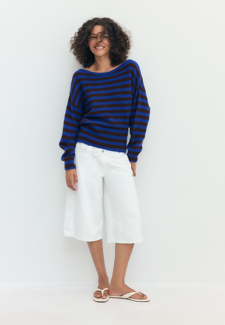 Strickpullover mit U-Boot-Ausschnitt und weichem Griff Marineblau M