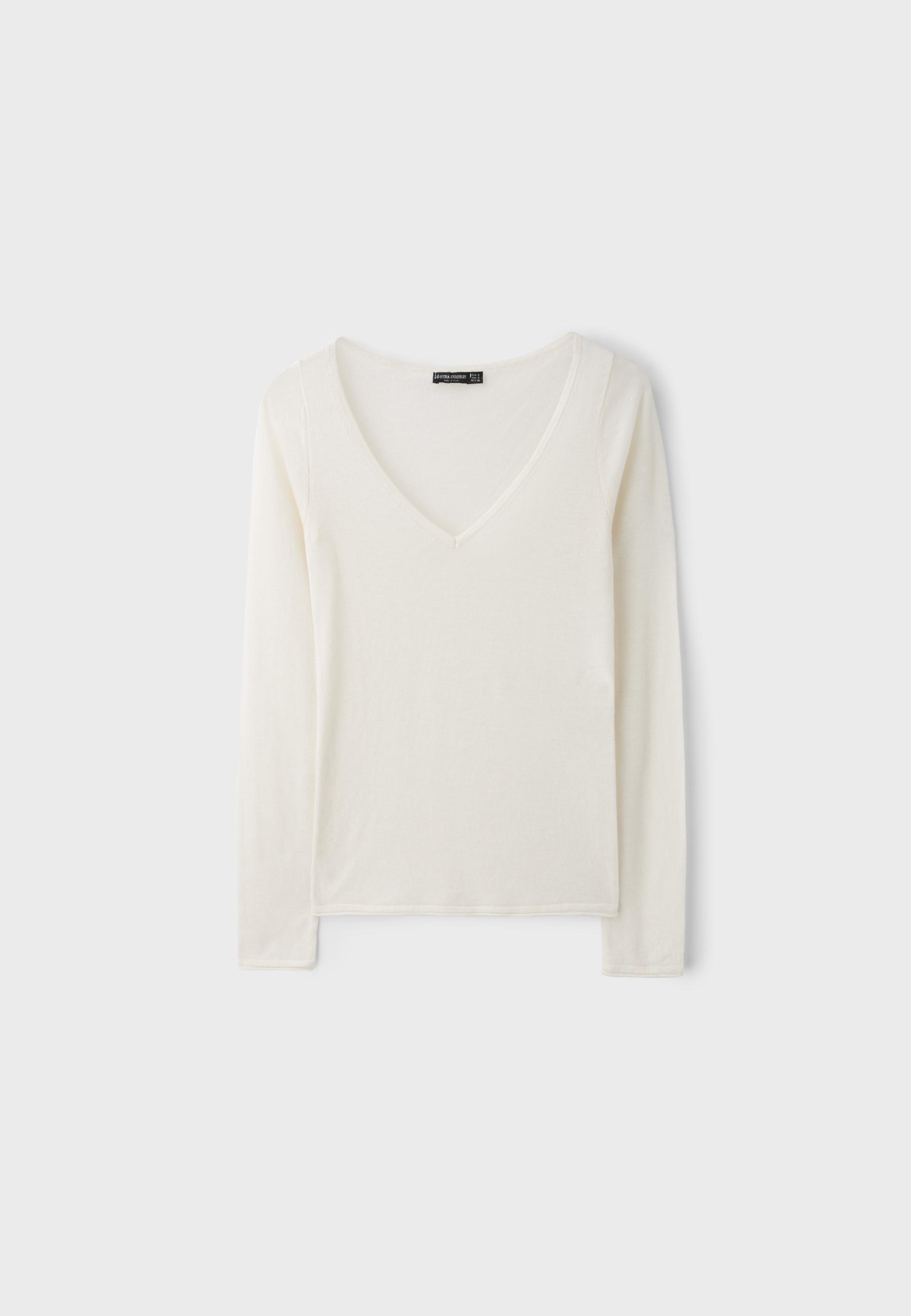 Stradivarius Basic yün ipek V yaka kazak