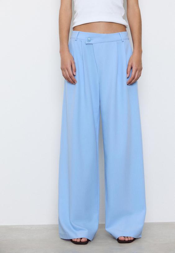 Stradivarius Pantalon Habillé Taille Croisée Bleuet 44