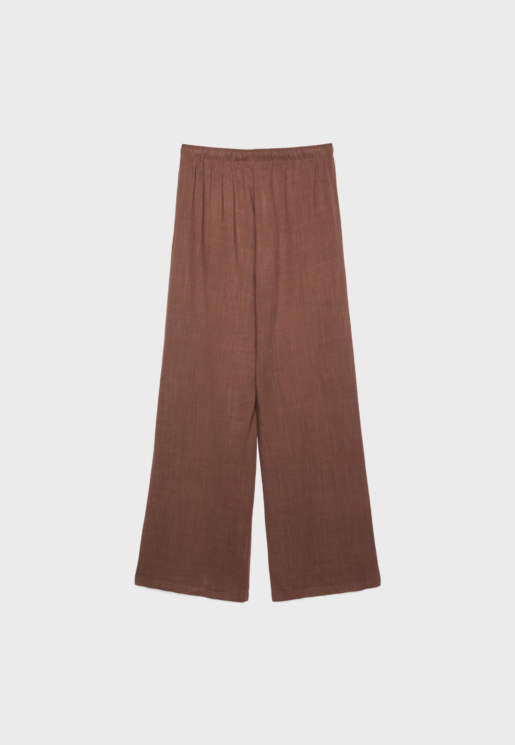 Keten görünümlü düz pantolon - Görsel 8