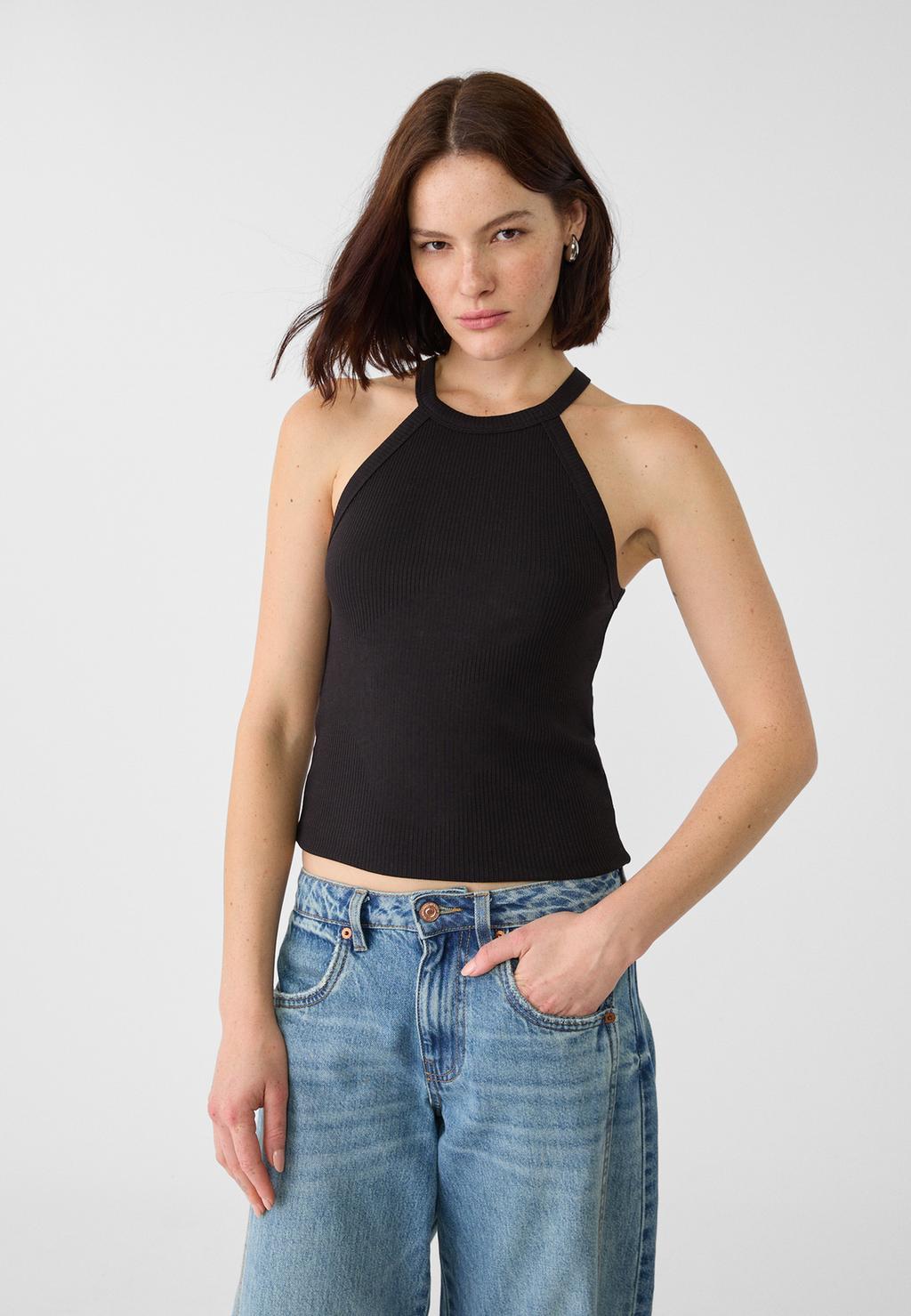 Top halter canalé