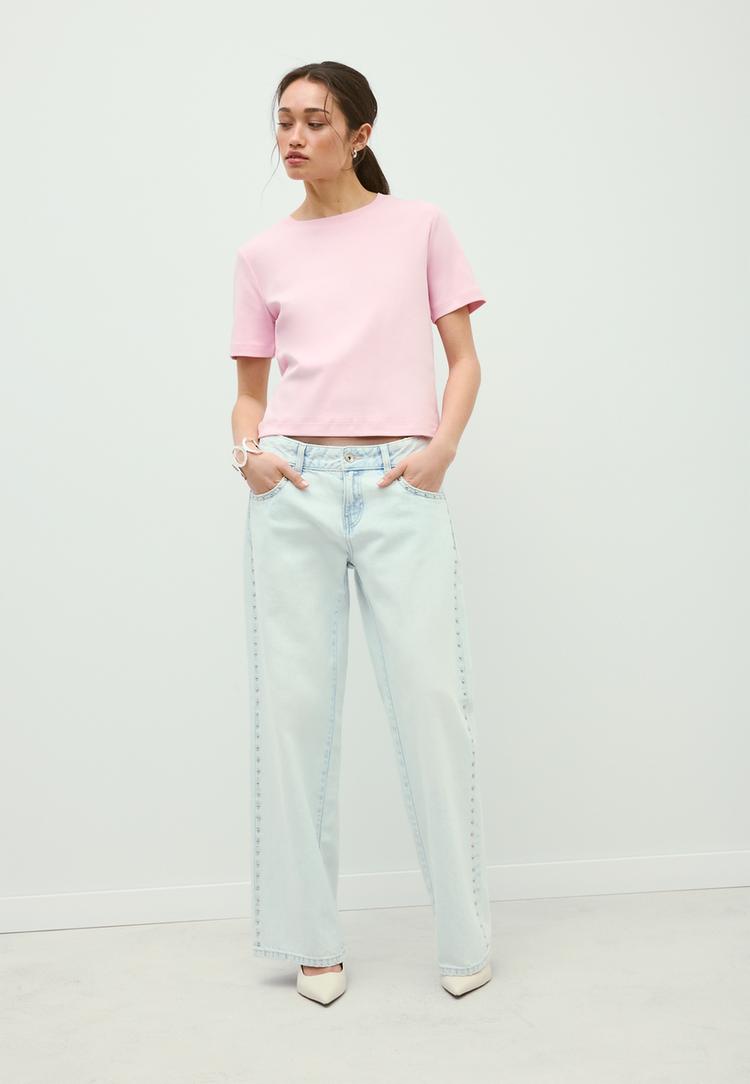 Stradivarius Μπλούζα Basic Regular Fit Heavy Weight Σομόν M