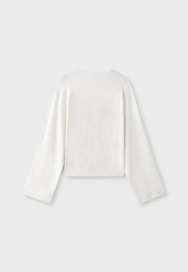 Knit jumper with kimono sleeves and stand collar — Ecru 8