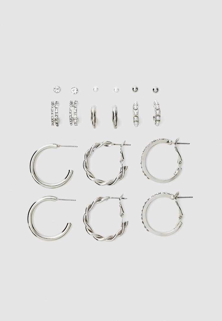 set 9 pendientes aros brillos y perlas