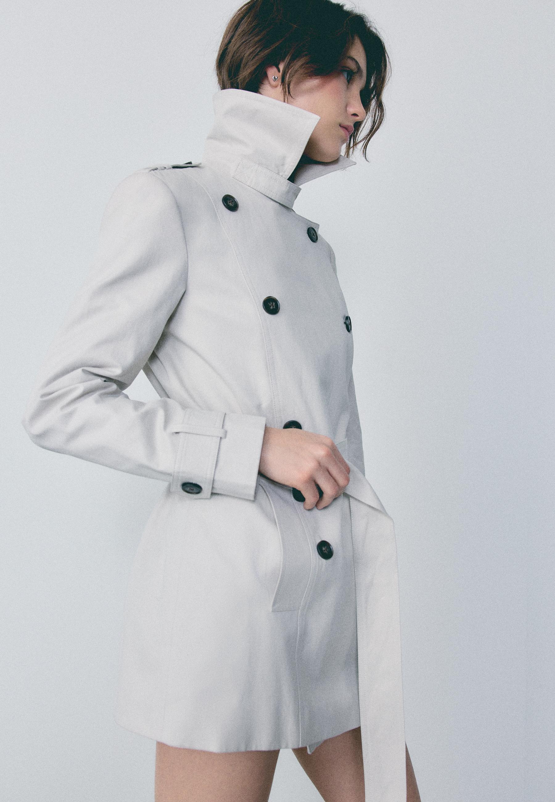 Basic short trench coat — Stone