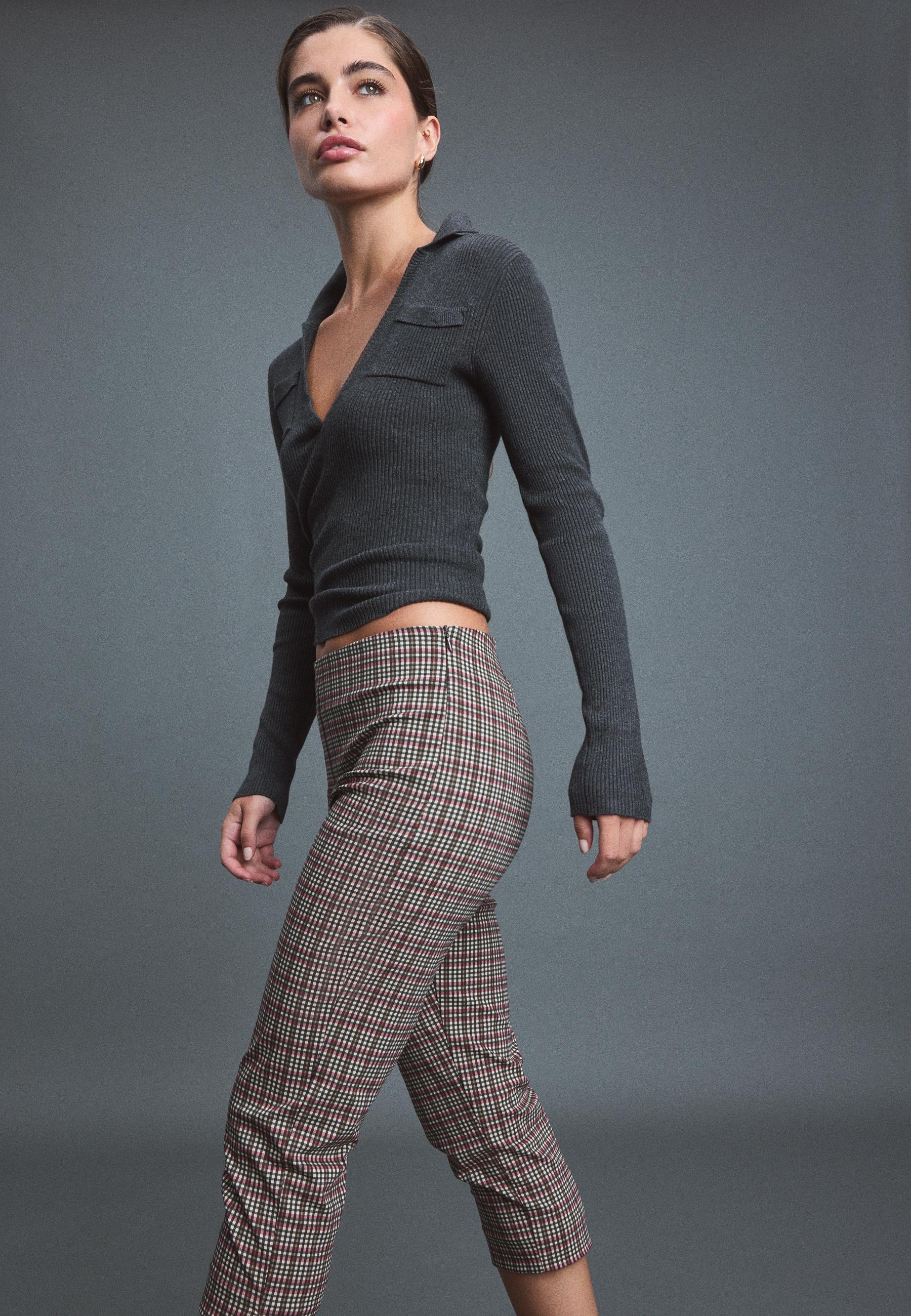 Check print capris — Ecru