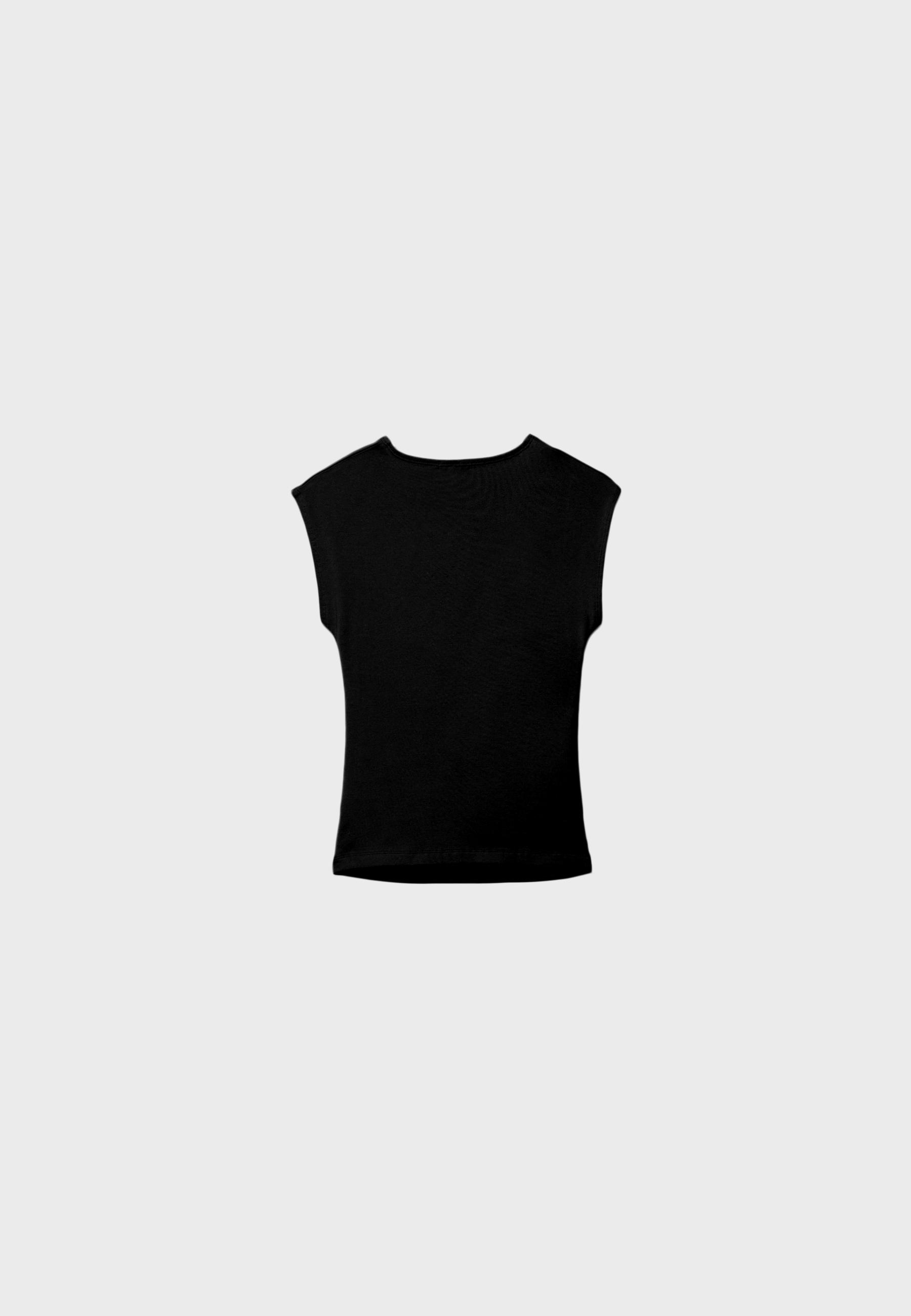 Basic Ruched Fitted T-Shirt — Black