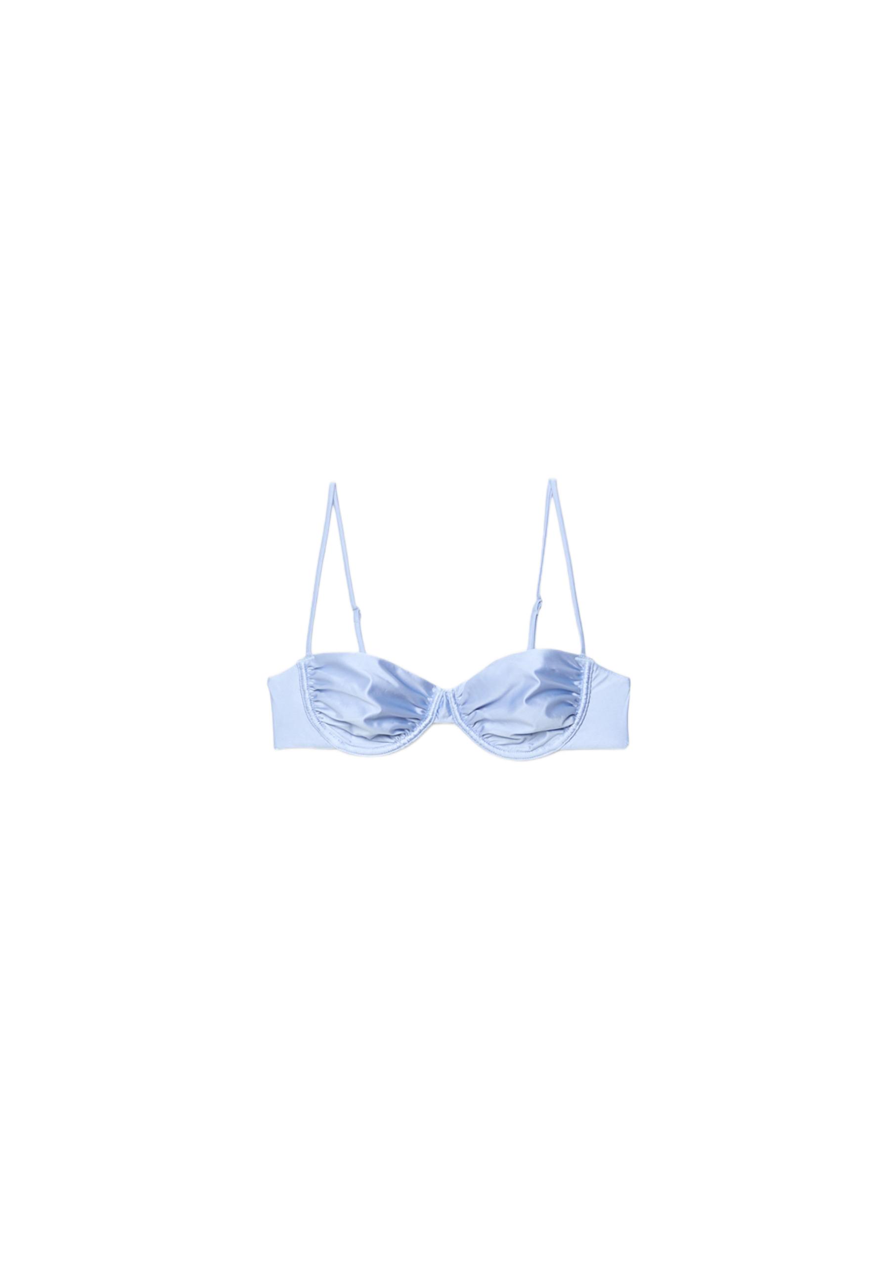 Satin balconette bikini top — Sky blue