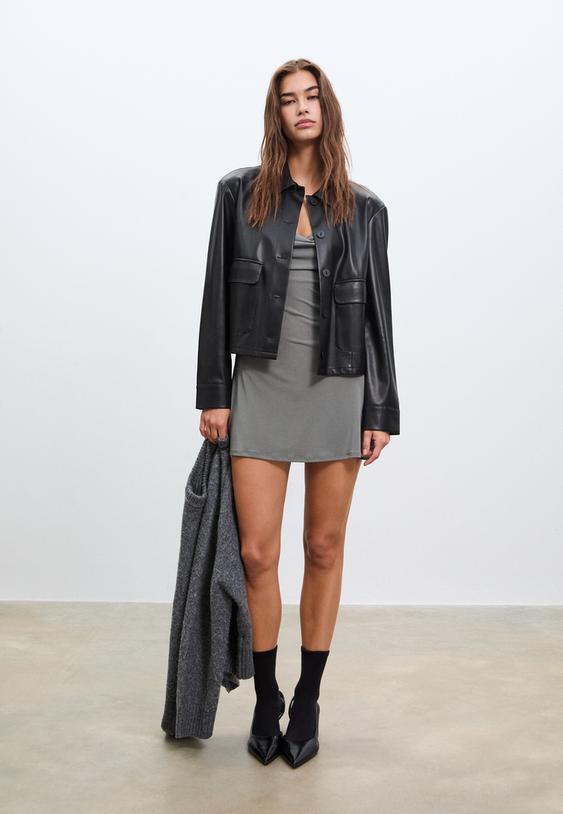 short dress with flowing neckline