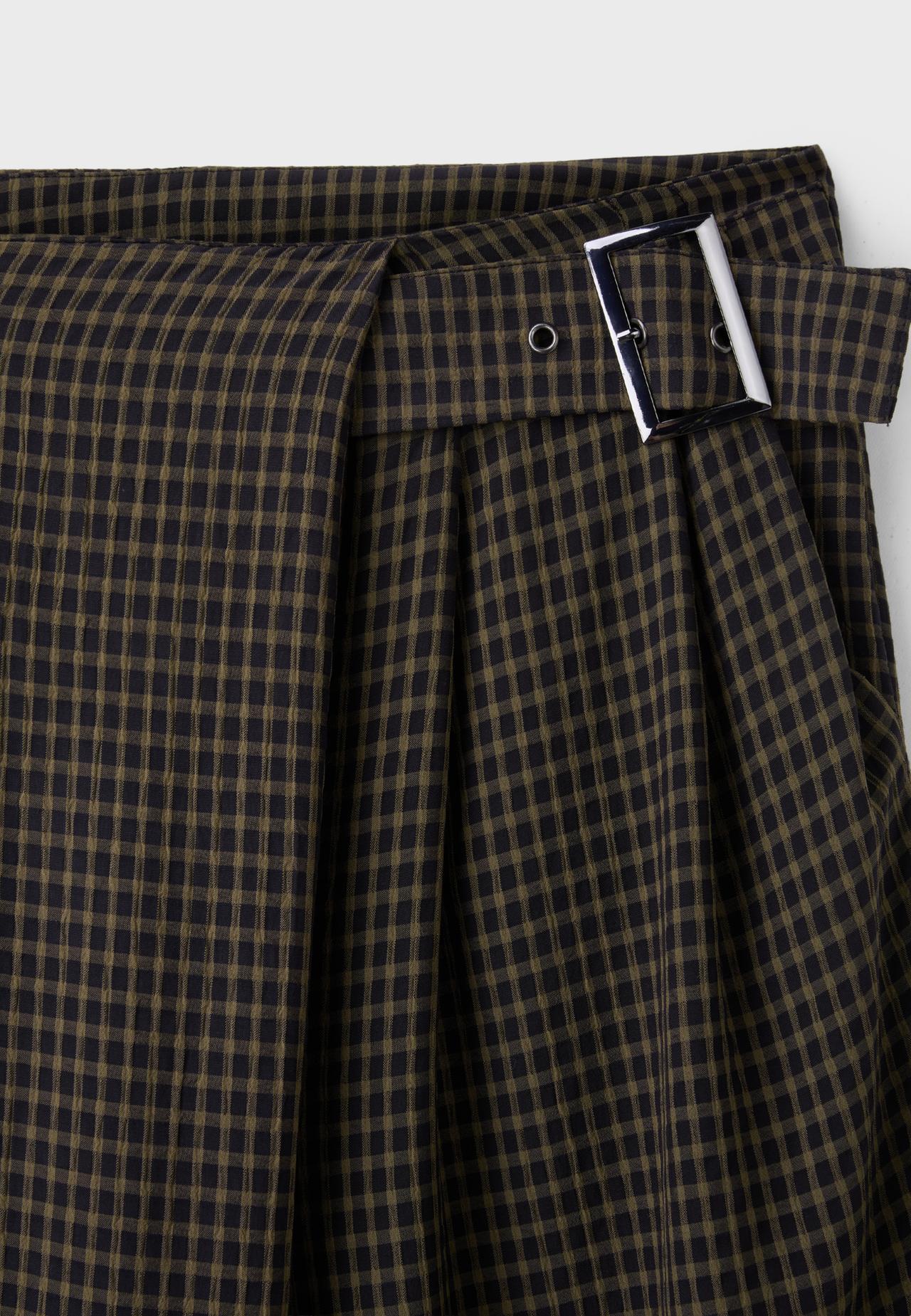 Check buckle flowing trousers — Khaki