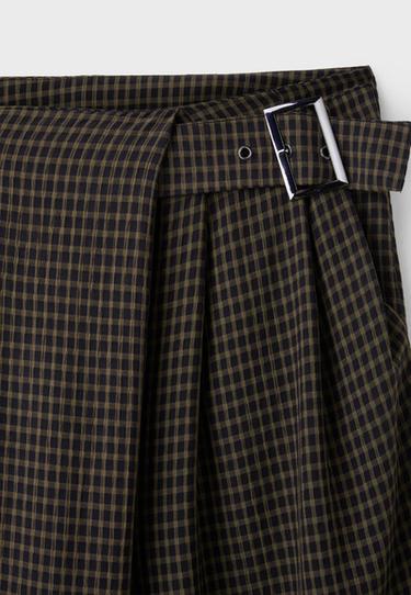 Check buckle flowing trousers — Khaki 9