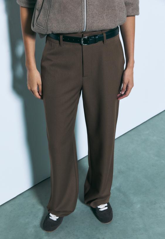 flowing straight leg smart trousers with belt
