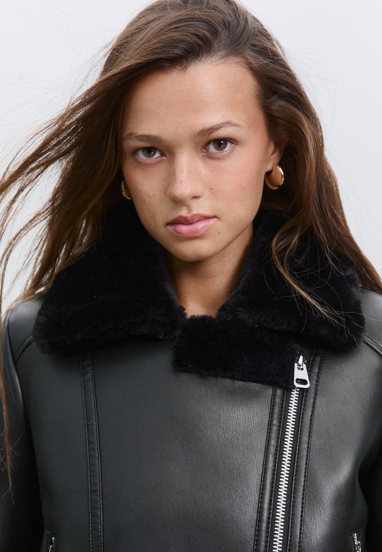 cazadora biker doble faz efecto piel