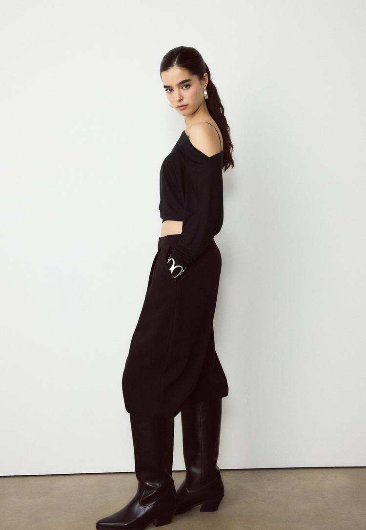 Stradivarius Ασύμμετρη Μπλούζα Modal Μαύρο S