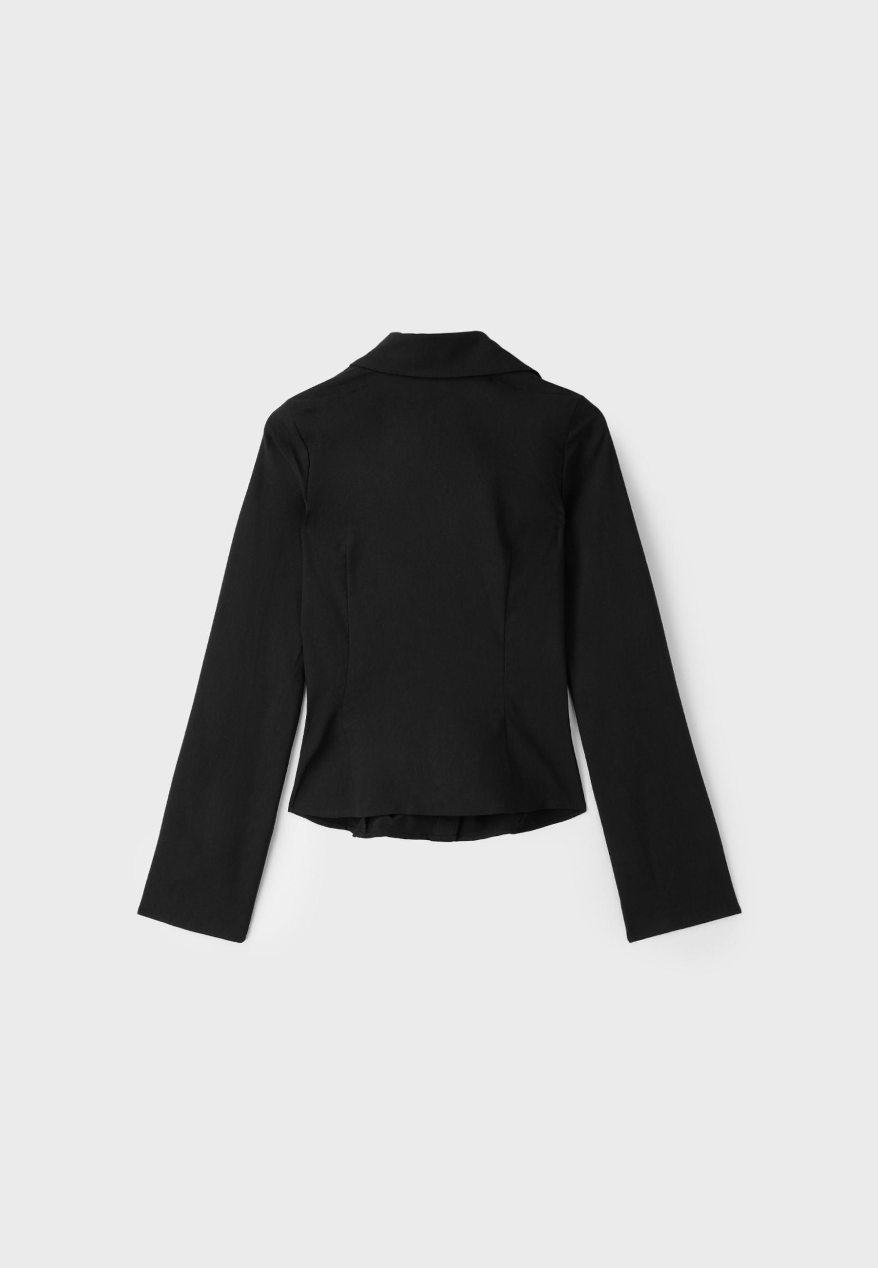 V-neck gathered shirt — Black