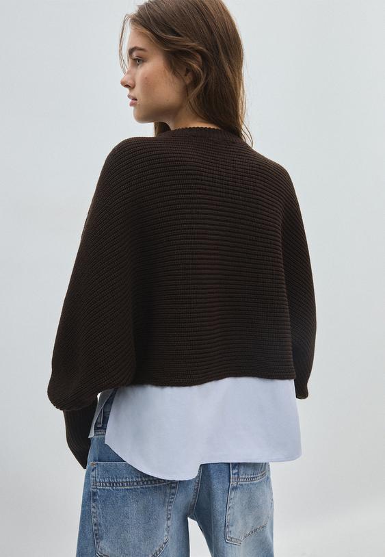 camisola de malha bimaterial com manga morcego